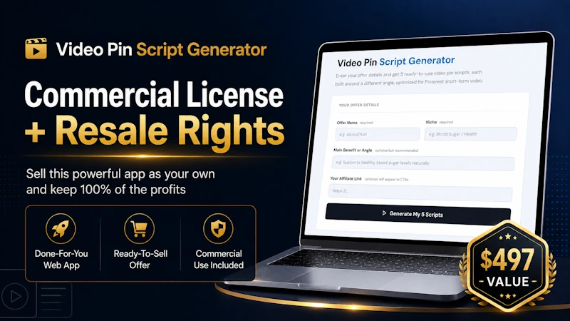 Video Pin Script Generator Commercial License and Resale Rights