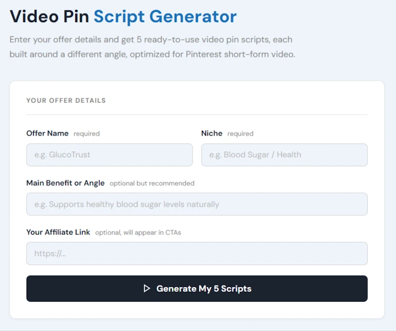 Video Pin Script Generator