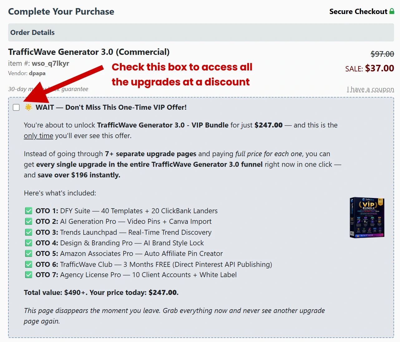 VIP Bundle checkout